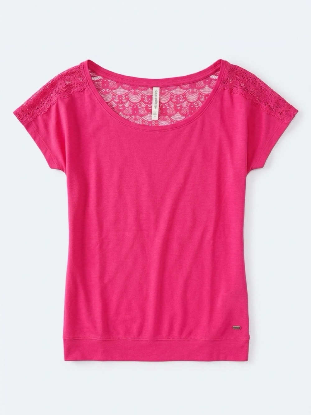 Aeropostale Fuchsia Lace-Accent Scoop Neck Short Sleeve Tee